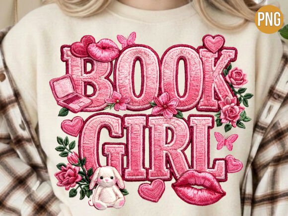 Book Girl Pink Embroidery Patch PNG Review