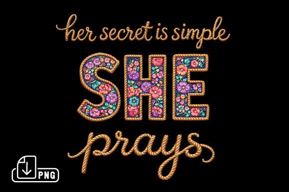 SHE Prays Faux Embroidery Christian PNG